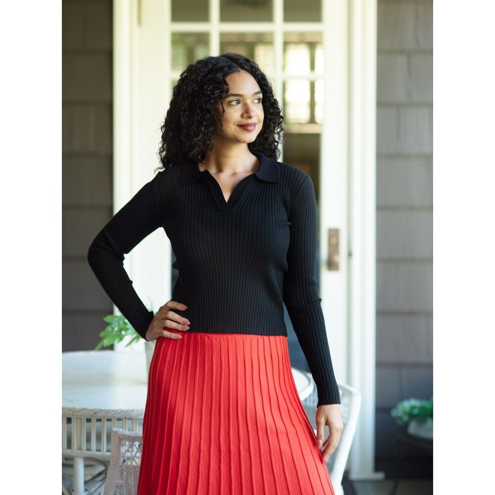 Lesley Evers Taylor Black Ribbed Knit Sweater Size 2X Top Classic City
